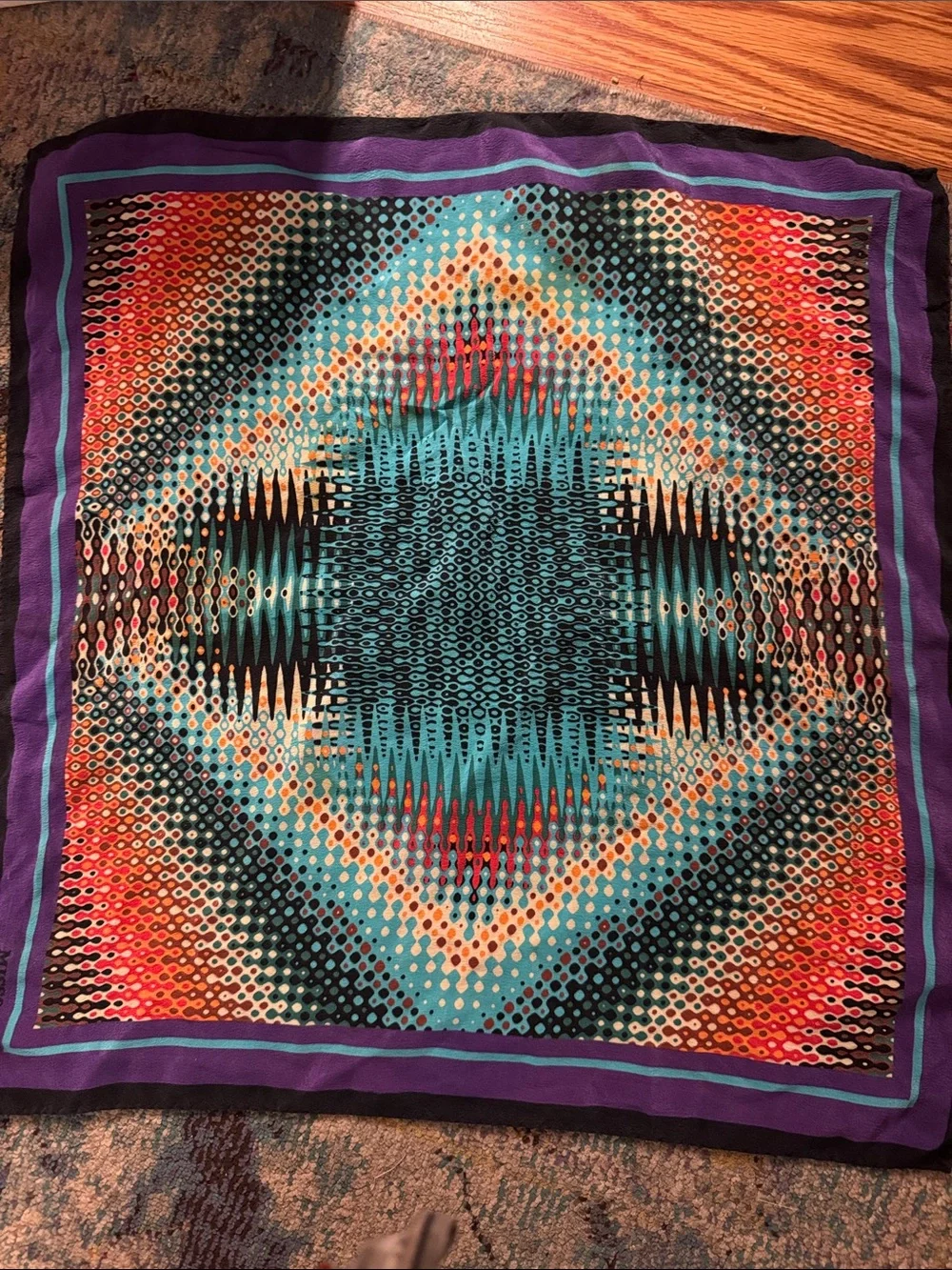 Missoni Multicolor Geometric psychedelic handkerchief  in Turquoise & Purple
